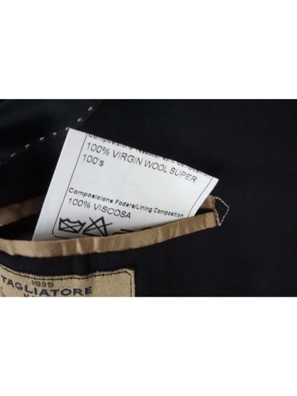 Tagliatore Solid Black Wool 2 Pc Suit Jacket Pants Sz 44R US 54EU NEW
